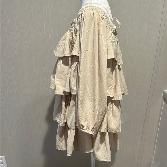 Chic Beige Ruffled Off-Shoulder Top - Picture 2 of 6